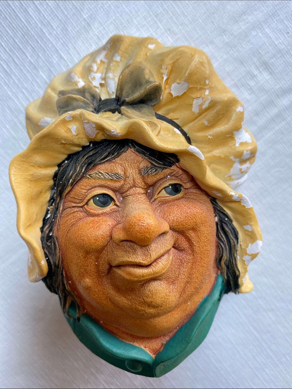 Bossons Sarah Gamp Hand-Painted Yellow-Hat Wall Art Bust by
